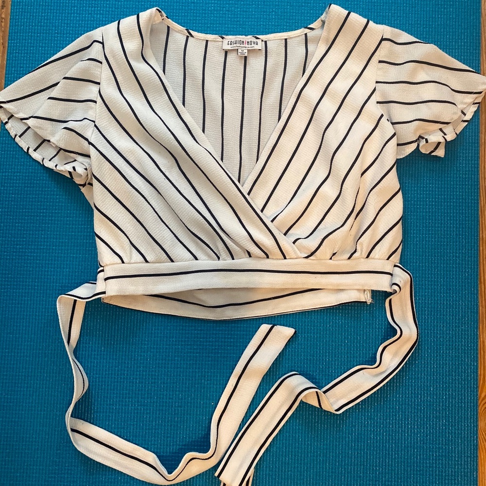 Fashion Nova black and white striped cropped top